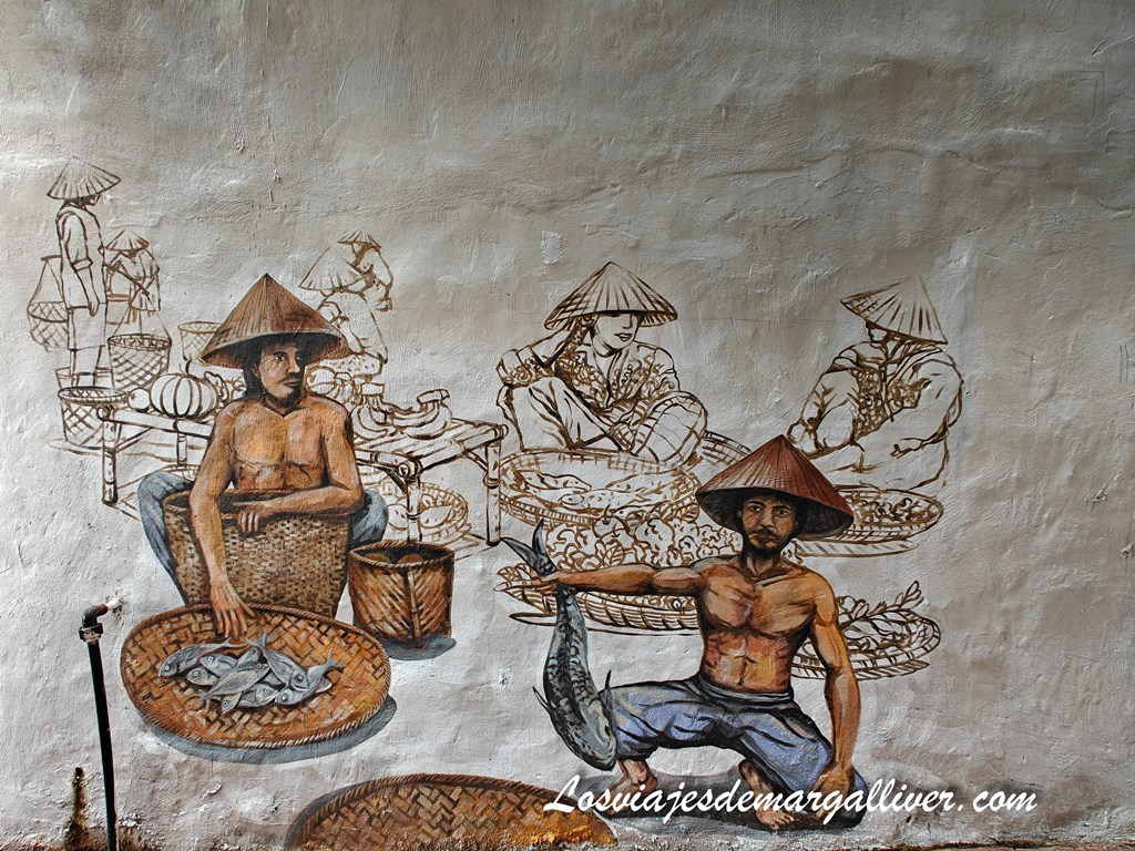 Mural de escenas de la vida local de Malaca Mural de escenas de la vida local de Malaca - Los viajes de Margalliver