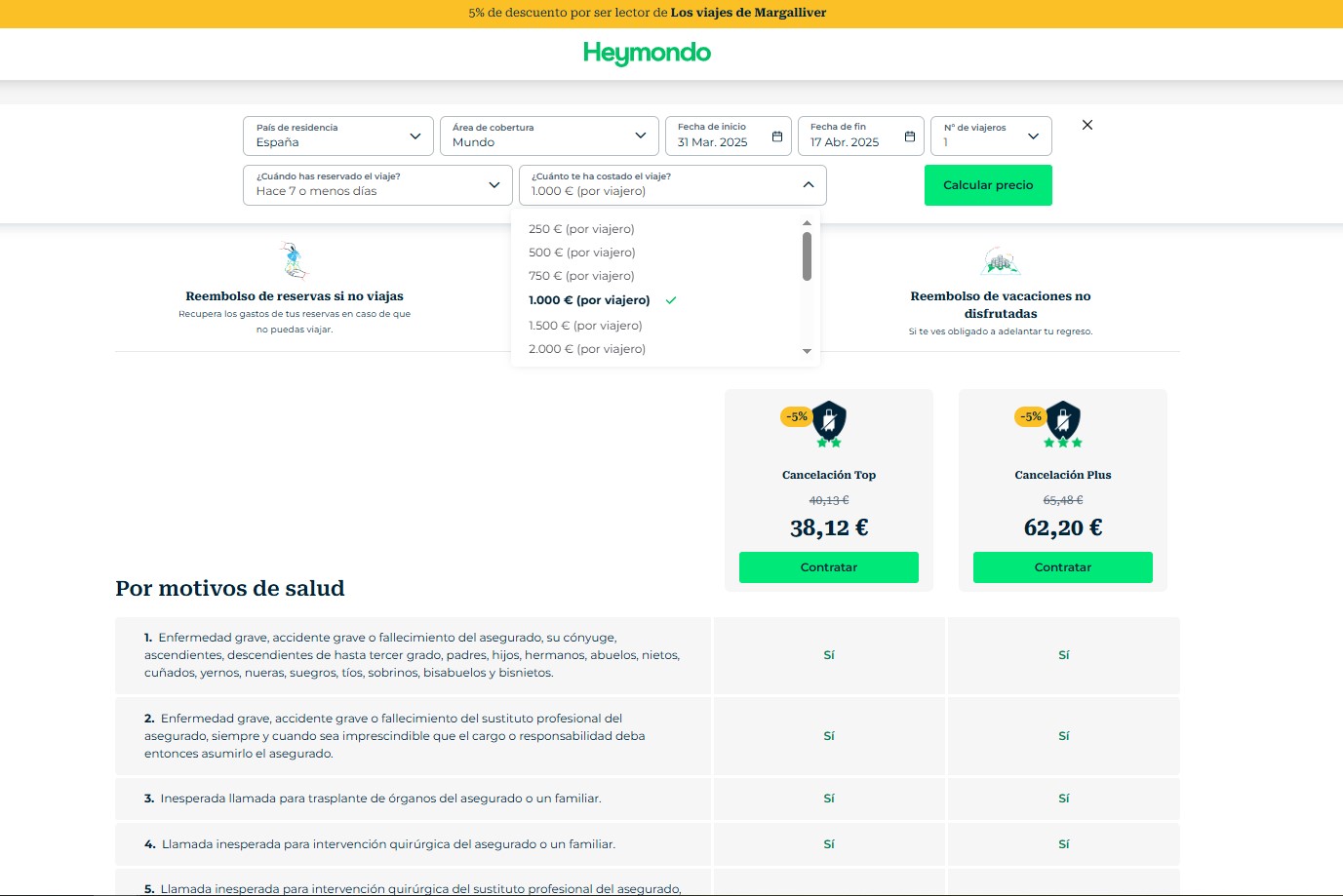 Seguro de viaje de anulación de Heymondo Seguro de viaje de anulación de Heymondo - Los viajes de Margalliver